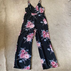 black floral flare leg jumpsuit